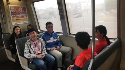 Ningbo College students riding BART, Summer 2017